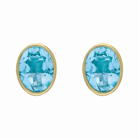 9ct Yellow Gold Sterling Silver Blue Topaz Stepping Stones 6x8mm Oval Stud Earrings