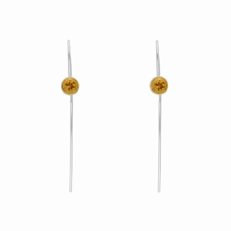 9ct Yellow Gold Sterling Silver Citrine Stepping Stones 5mm Round Hook Earrings