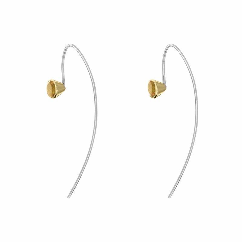 9ct Yellow Gold Sterling Silver Citrine Stepping Stones 5mm Round Hook Earrings