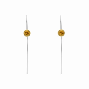 9ct Yellow Gold Sterling Silver Citrine Stepping Stones 5mm Round Hook Earrings