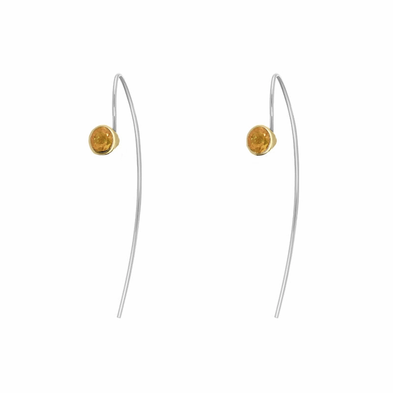 9ct Yellow Gold Sterling Silver Citrine Stepping Stones 5mm Round Hook Earrings