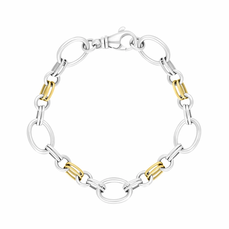 9ct Yellow Gold Sterling Silver Double Link Handmade Bracelet