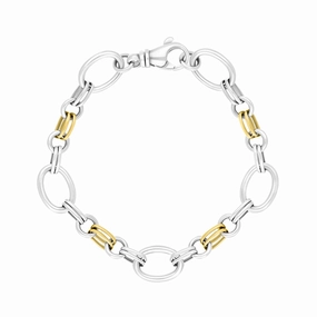 9ct Yellow Gold Sterling Silver Double Link Handmade Bracelet