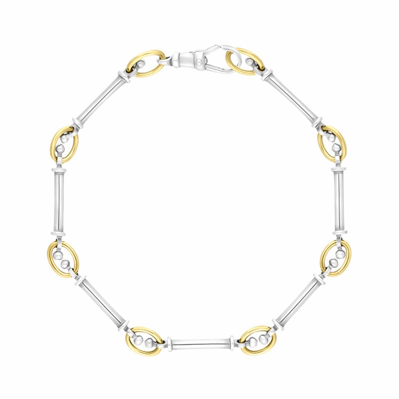 9ct Yellow Gold Sterling Silver Handmade Baton Link Bracelet