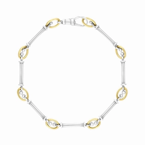 9ct Yellow Gold Sterling Silver Handmade Baton Link Bracelet