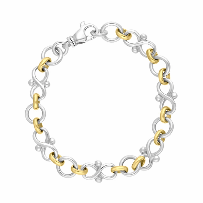 9ct Yellow Gold Sterling Silver Infinity Link Handmade Bracelet