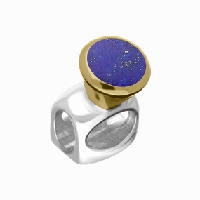 9ct Yellow Gold Sterling Silver Lapis Lazuli Stepping Stones 5mm Round Charm