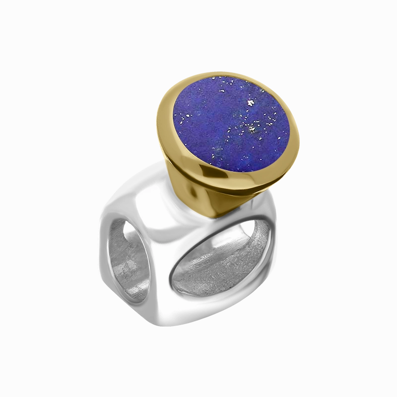 9ct Yellow Gold Sterling Silver Lapis Lazuli Stepping Stones 5mm Round Charm