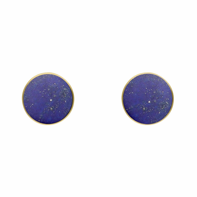 9ct Yellow Gold Sterling Silver Lapis Lazuli Stepping Stones Bead Cup Stud Earrings
