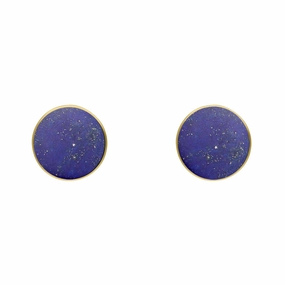 9ct Yellow Gold Sterling Silver Lapis Lazuli Stepping Stones Bead Cup Stud Earrings