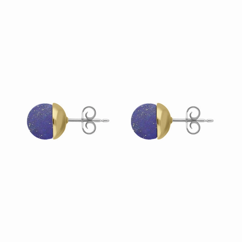 9ct Yellow Gold Sterling Silver Lapis Lazuli Stepping Stones Bead Cup Stud Earrings