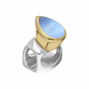 9ct Yellow Gold Sterling Silver Moonstone Stepping Stones 5x7mm Pear-shaped Charm