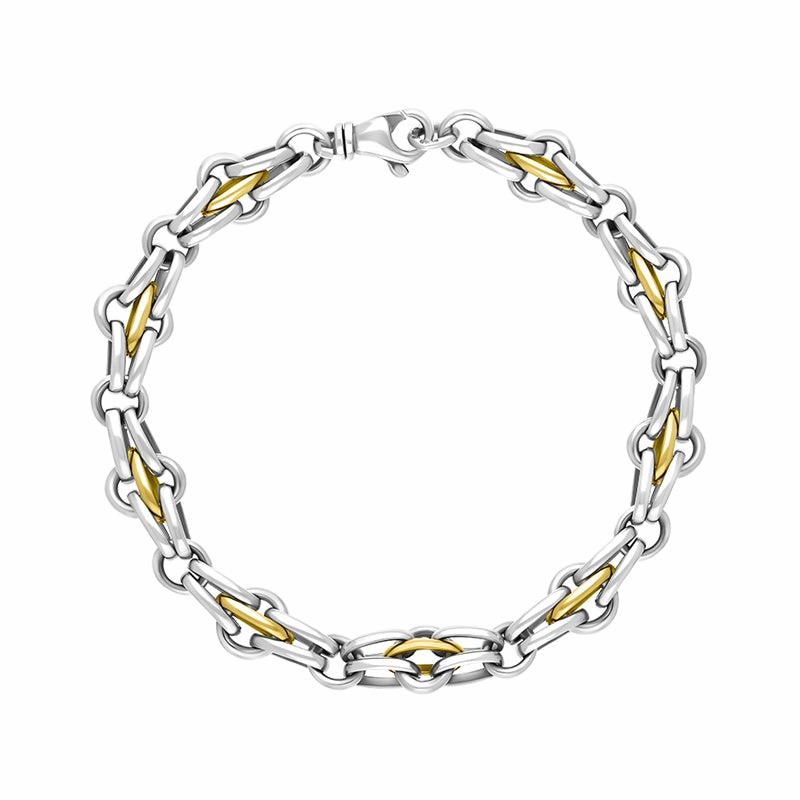 9ct Yellow Gold Sterling Silver Multi Link Cable Chain Bracelet