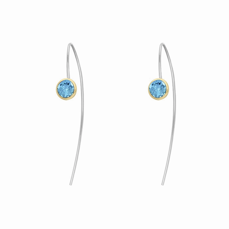 9ct Yellow Gold Sterling Silver Topaz Stepping Stones 5mm Round Hook Earrings