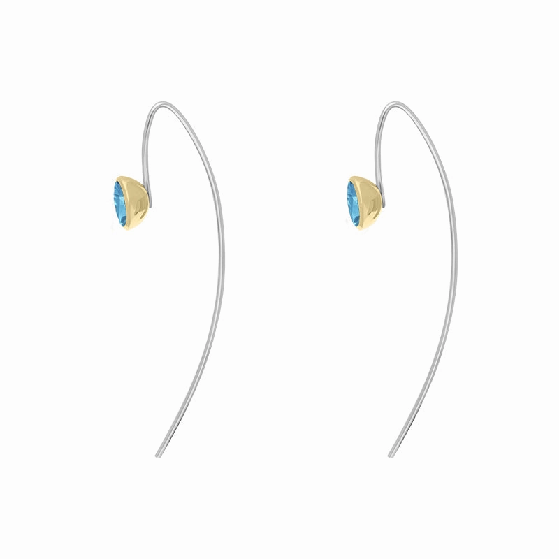 9ct Yellow Gold Sterling Silver Topaz Stepping Stones 5mm Round Hook Earrings