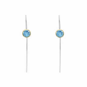 9ct Yellow Gold Sterling Silver Topaz Stepping Stones 5mm Round Hook Earrings