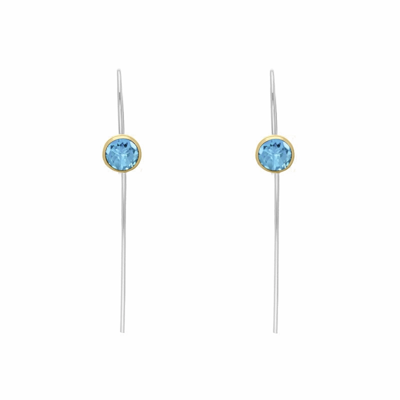 9ct Yellow Gold Sterling Silver Topaz Stepping Stones 5mm Round Hook Earrings