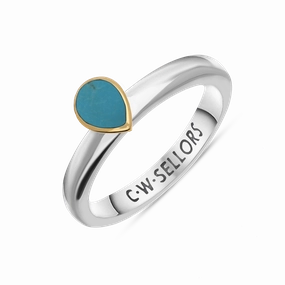 9ct Yellow Gold Sterling Silver Turquoise Stepping Stones 5x7mm Pear Cut Bezel Set Ring