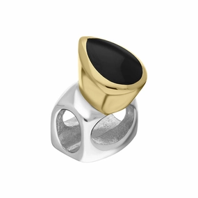 9ct Yellow Gold Sterling Silver Whitby Jet Stepping Stones 5x7mm Pear-shaped Charm