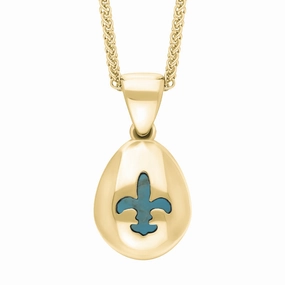 9ct Yellow Gold Turquoise Fleur De Lis Pear Shape Necklace