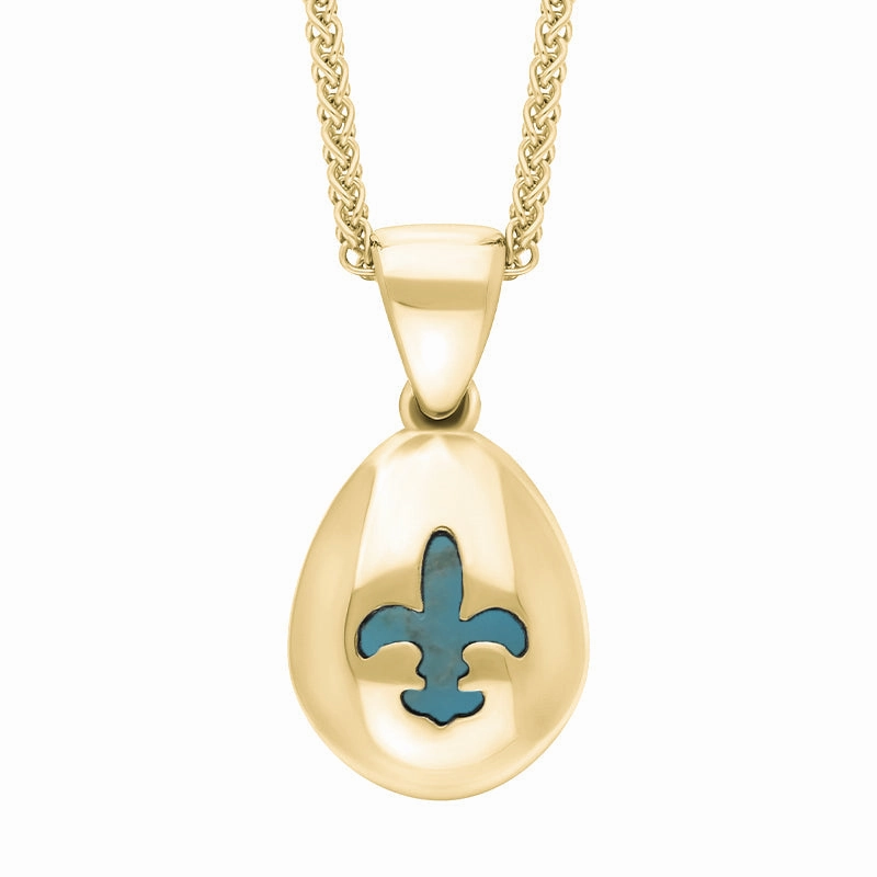 9ct Yellow Gold Turquoise Fleur De Lis Pear Shape Necklace