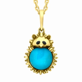 9ct Yellow Gold Turquoise Large Hedgehog Necklace