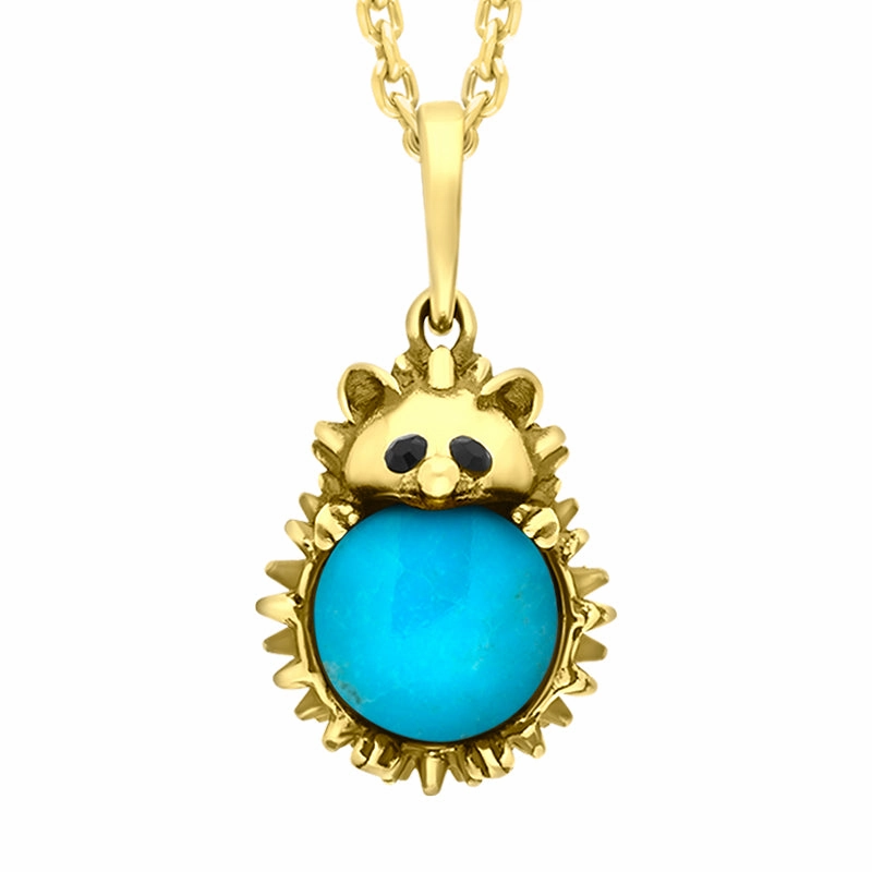 9ct Yellow Gold Turquoise Large Hedgehog Necklace