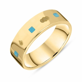9ct Yellow Gold Turquoise Queen's Jubilee Hallmark Princess Cut 6mm Ring D