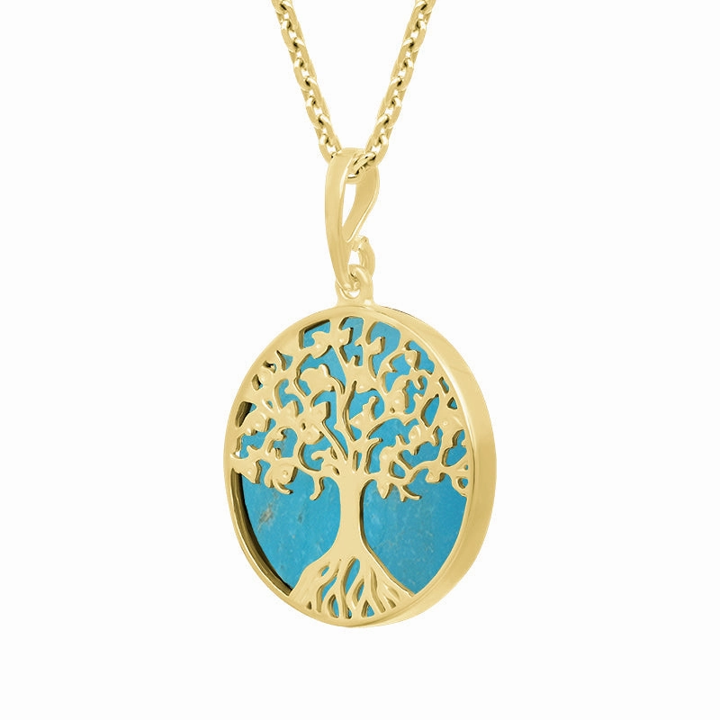 9ct Yellow Gold Turquoise Round Tree of Life Necklace