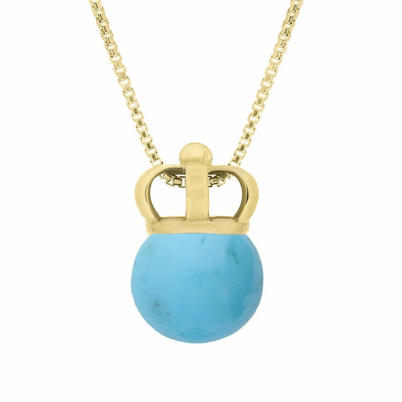 9ct Yellow Gold Turquoise Royal Crown 11mm Bead Pendant