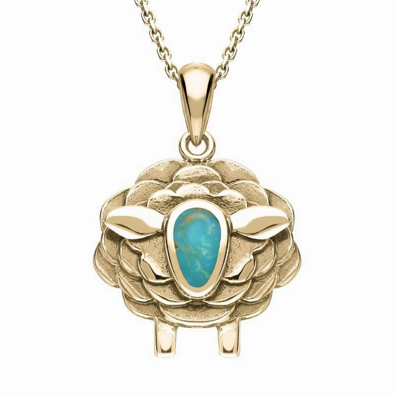 9ct Yellow Gold Turquoise Sheep Two Piece Set
