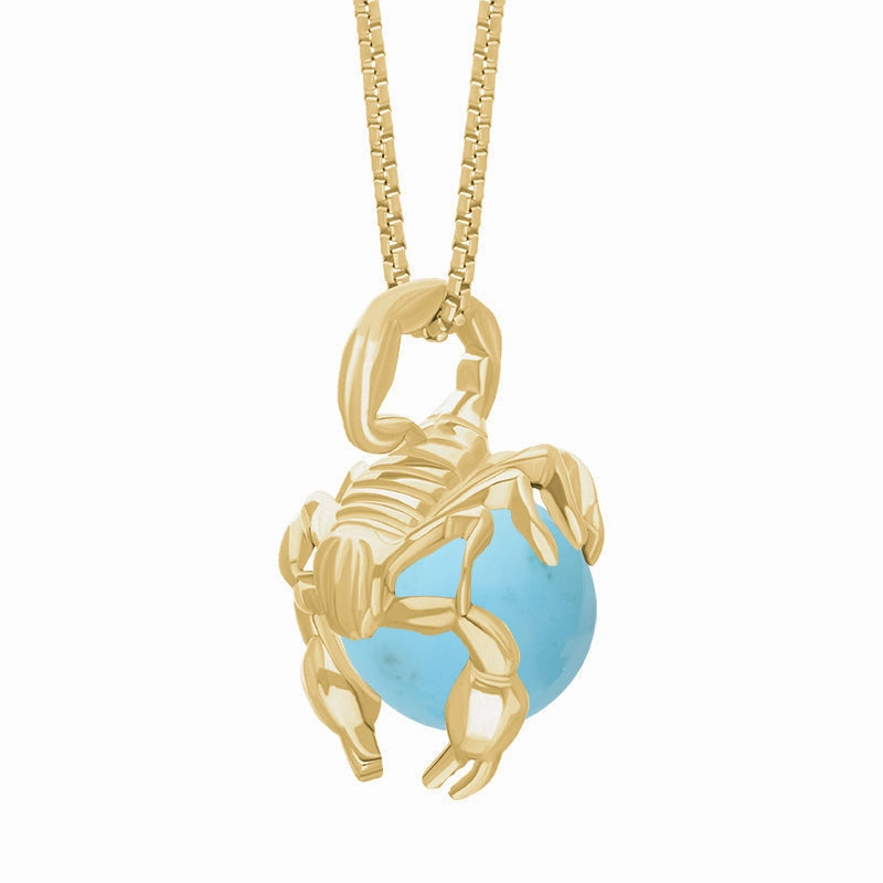 9ct Yellow Gold Turquoise Zodiac Scorpio 9mm Bead Pendant