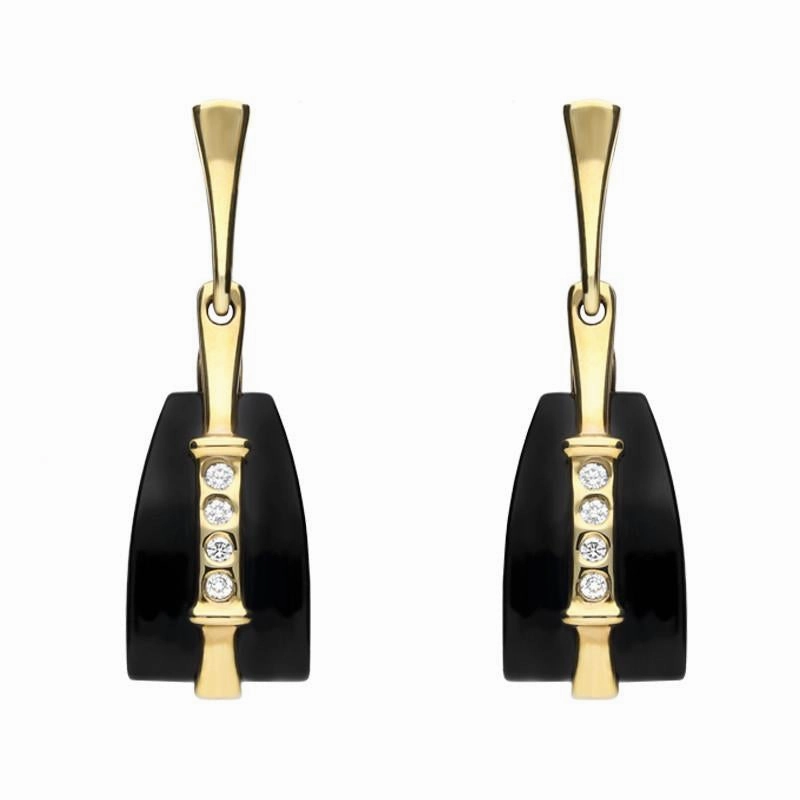 9ct Yellow Gold Whitby Jet Diamond Four Stone Graduated Drop Earrings D
