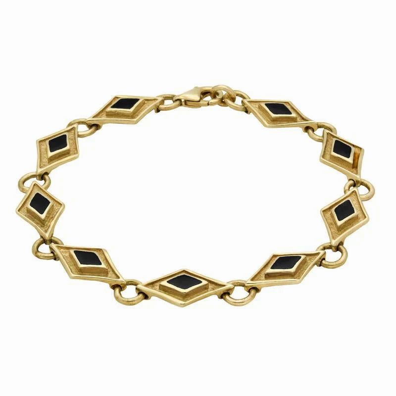 9ct Yellow Gold Whitby Jet Eight Stone Kite Framed Bracelet D