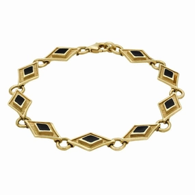 9ct Yellow Gold Whitby Jet Eight Stone Kite Framed Bracelet D