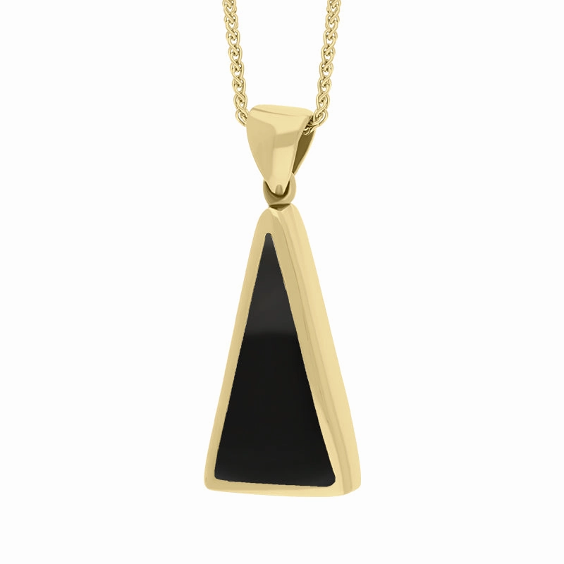 9ct Yellow Gold Whitby Jet Malachite Small Double Sided Triangular Fob Necklace