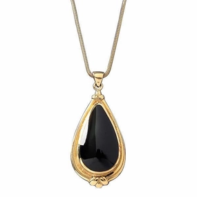 9ct Yellow Gold Whitby Jet Pear Shape Fleur Necklace