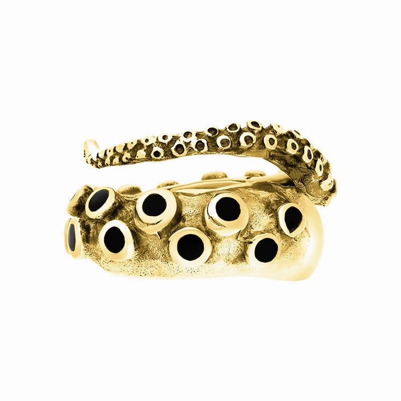 9ct Yellow Gold Whitby Jet Tentacle Ring
