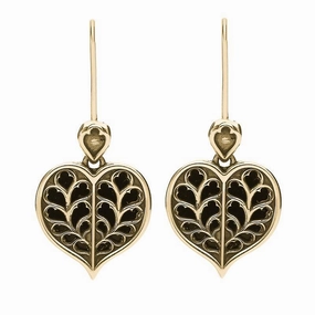 9ct Yellow Gold Whitby Jet York Minster Heart Hook Earrings