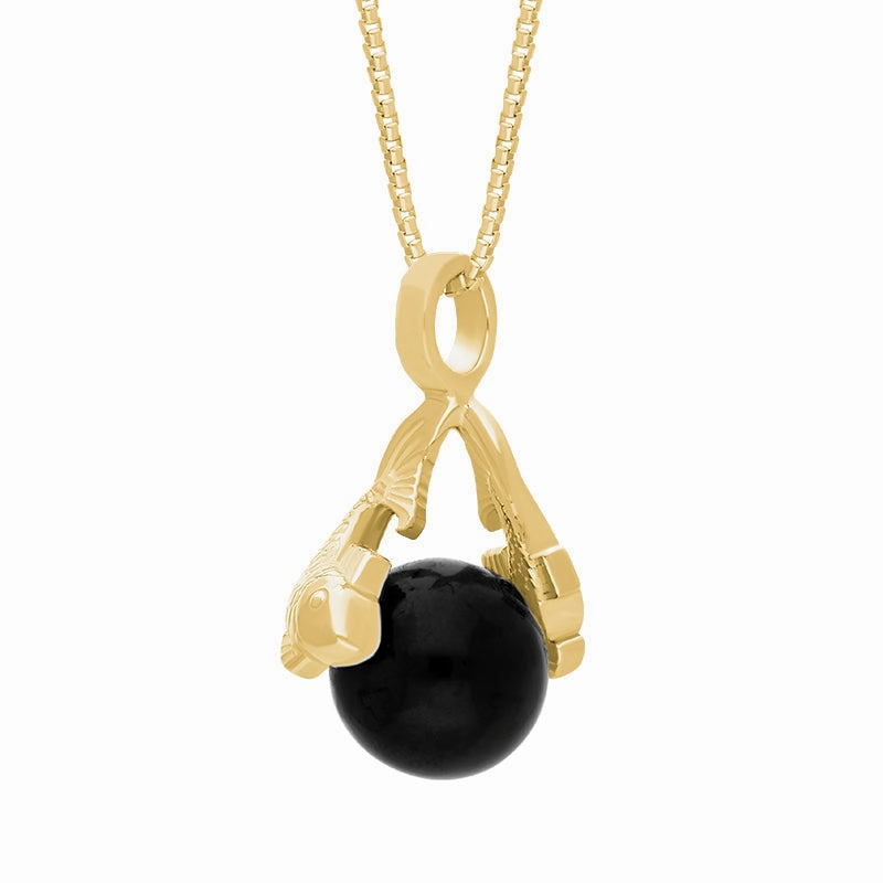 9ct Yellow Gold Whitby Jet Zodiac Pisces 8mm Bead Pendant
