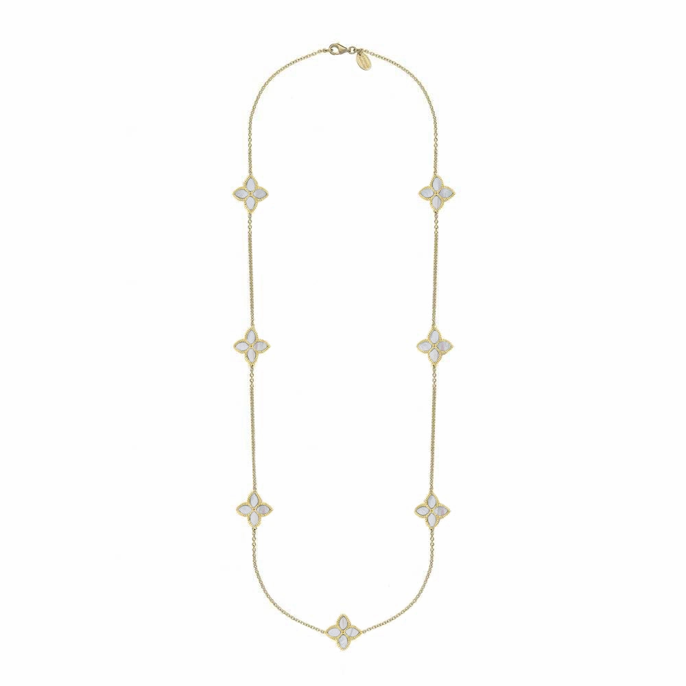 9ct Yellow Gold White Mother of Pearl Eden Long Marquise Flower Necklace