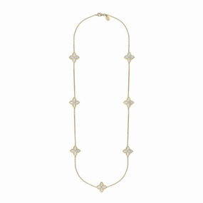 9ct Yellow Gold White Mother of Pearl Eden Long Marquise Flower Necklace
