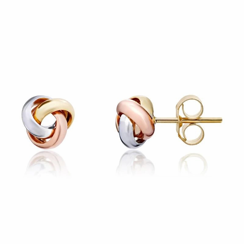 9ct Yellow Rose and White Gold 6mm Looped Knot Stud Earrings