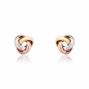 9ct Yellow Rose and White Gold 6mm Looped Knot Stud Earrings