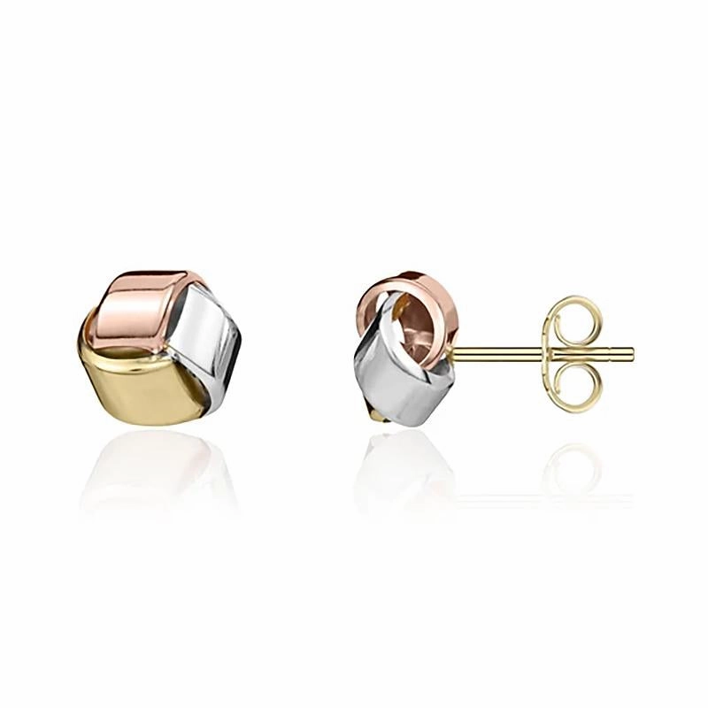 9ct Yellow Rose and White Gold 9mm Looped Knot Stud Earrings