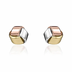 9ct Yellow Rose and White Gold 9mm Looped Knot Stud Earrings