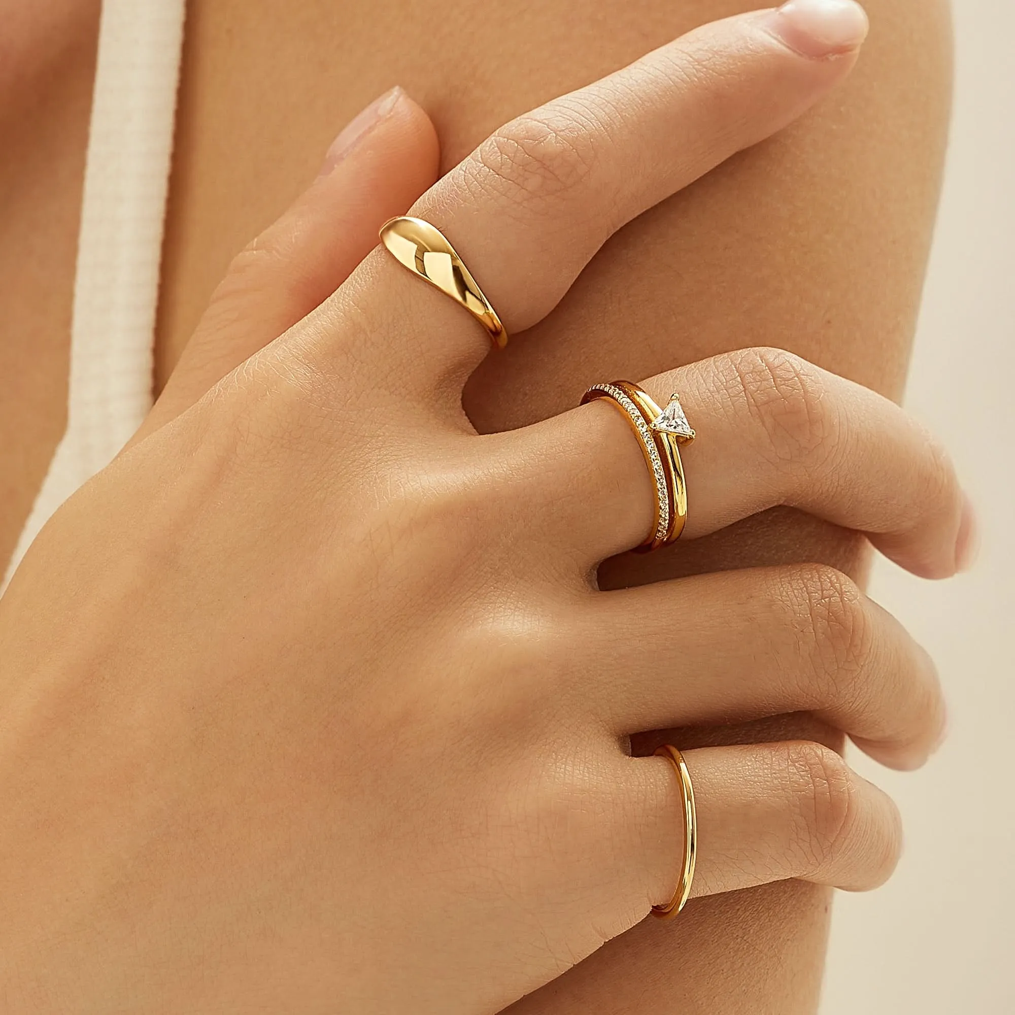 Ania Haie Gold Double White Triangle Stacker Ring R059-04G