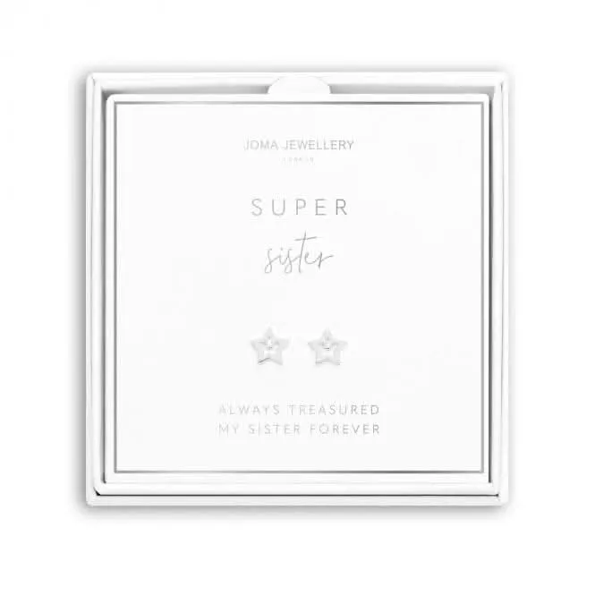 Beautifully Boxed A Little Super Sister Silver Box Earrings 5302