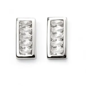 Beginnings Sterling Silver Channel Set Cubic Zirconia Bar Stud Earrings E5555C