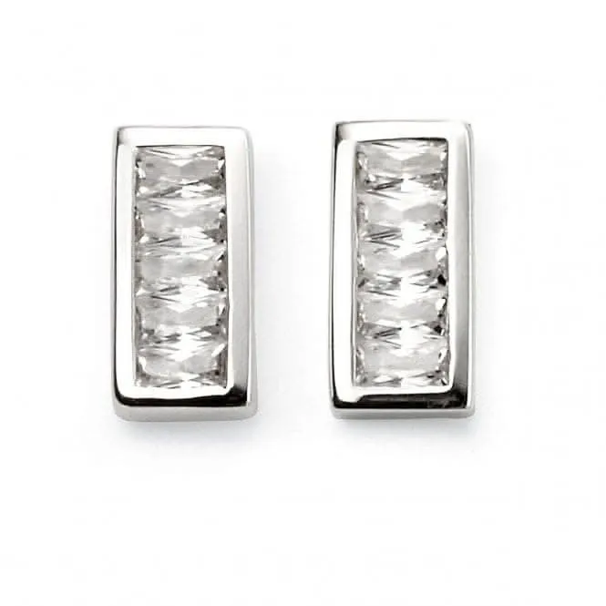 Beginnings Sterling Silver Channel Set Cubic Zirconia Bar Stud Earrings E5555C